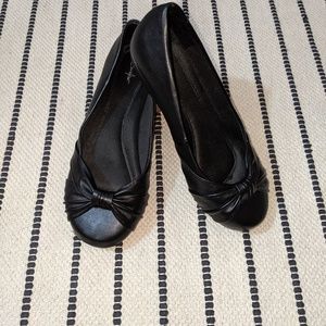 Curfew Faux Leather Black Flats with Bow detail